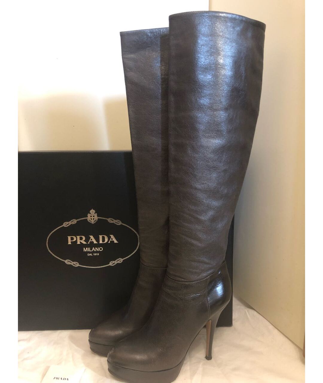 PRADA Серые кожаные сапоги, фото 2