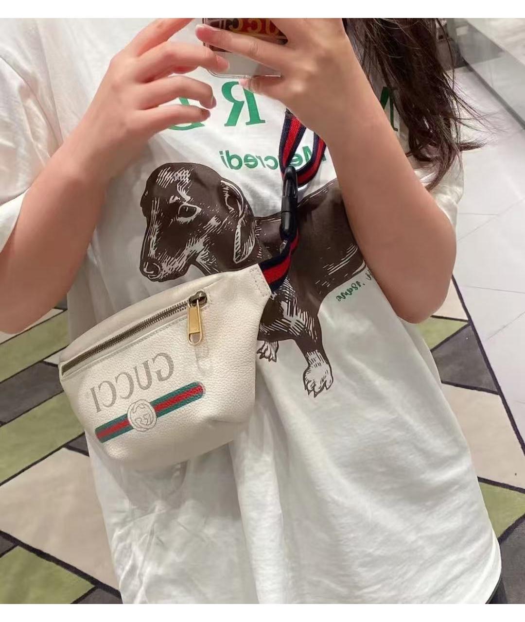 GUCCI Белая кожаная поясная сумка, фото 5