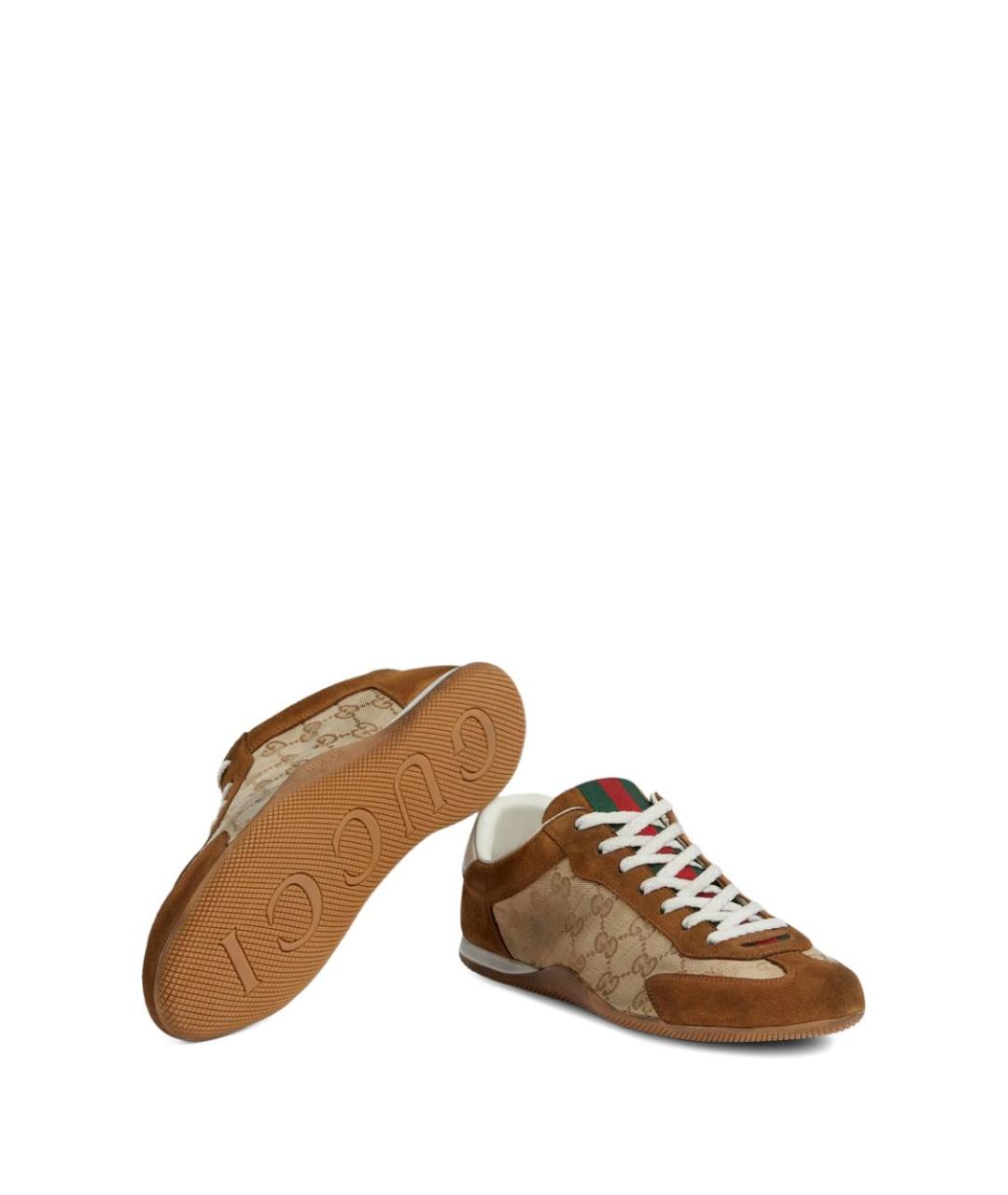 GUCCI Коричневые кожаные низкие кроссовки / кеды, фото 2