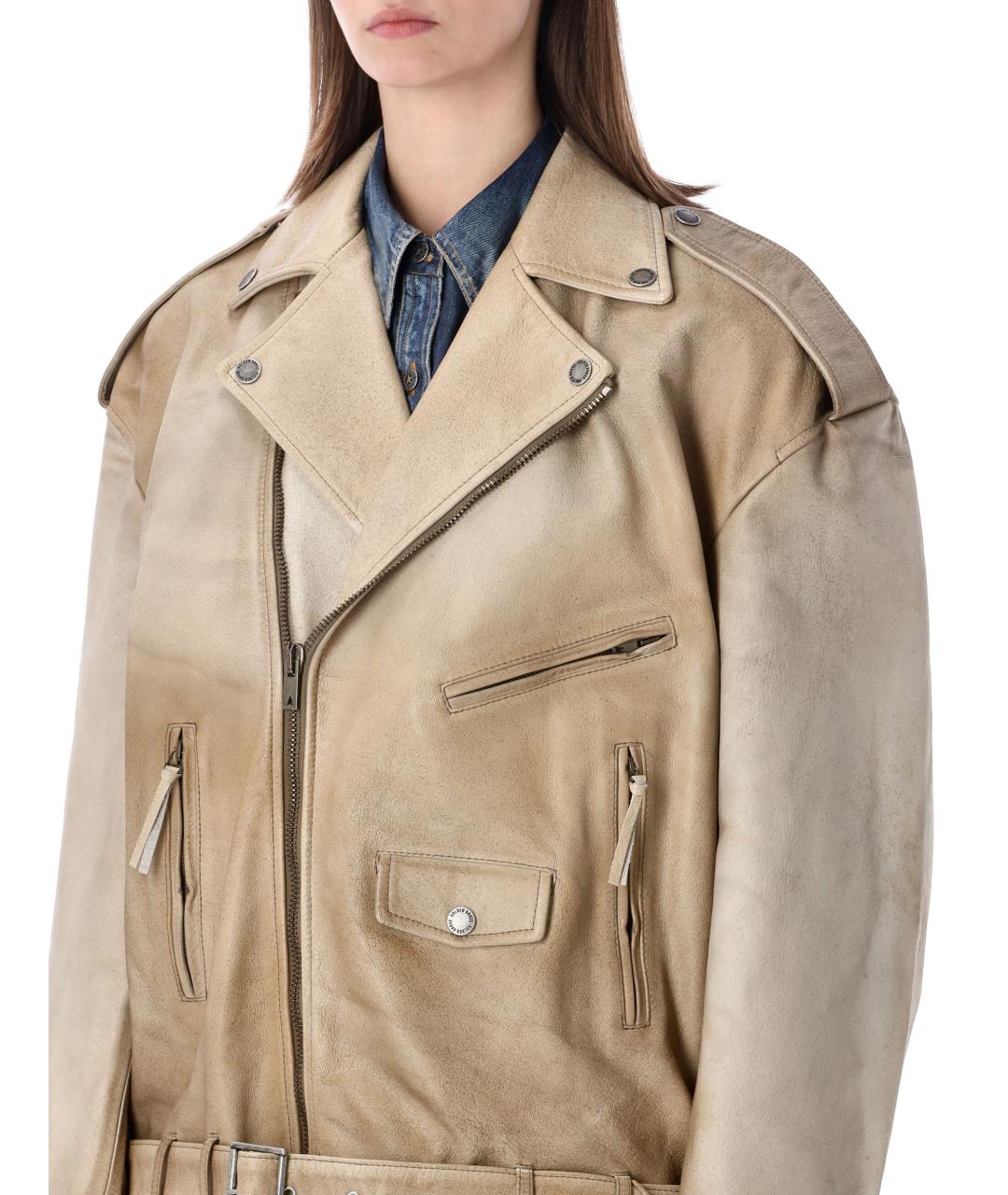 GOLDEN GOOSE DELUXE BRAND Бежевая кожаная куртка, фото 4