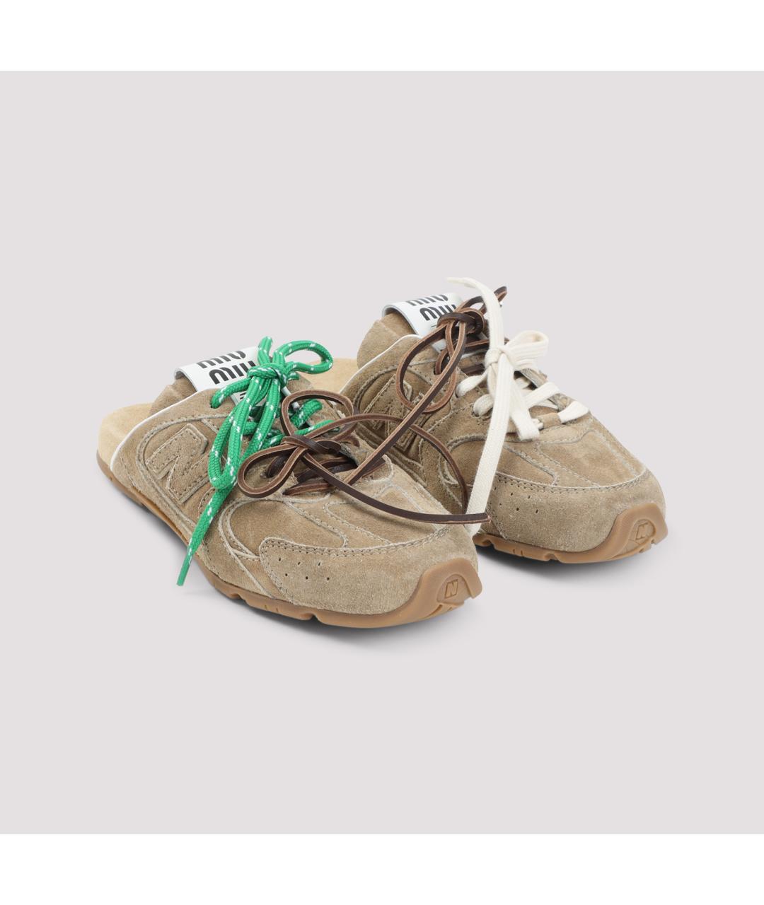 MIU MIU Бежевые замшевые мюли, фото 4