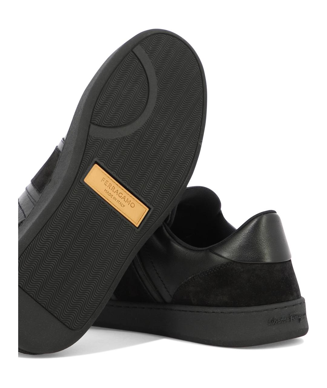 FERRAGAMO Черные кожаные низкие кроссовки / кеды, фото 5