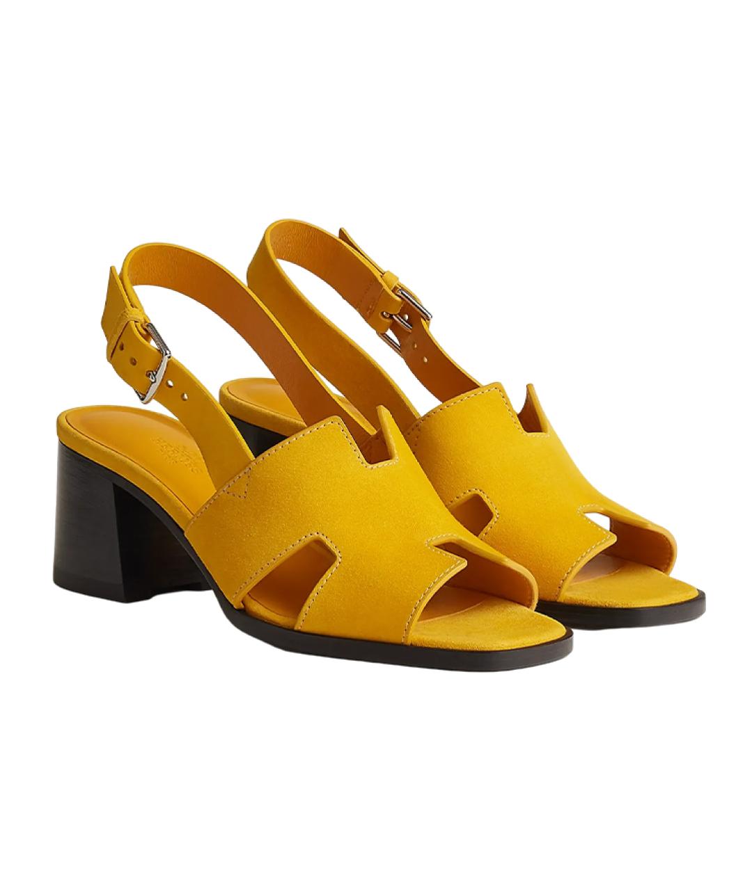 HERMES Желтые кожаные сандалии, фото 3