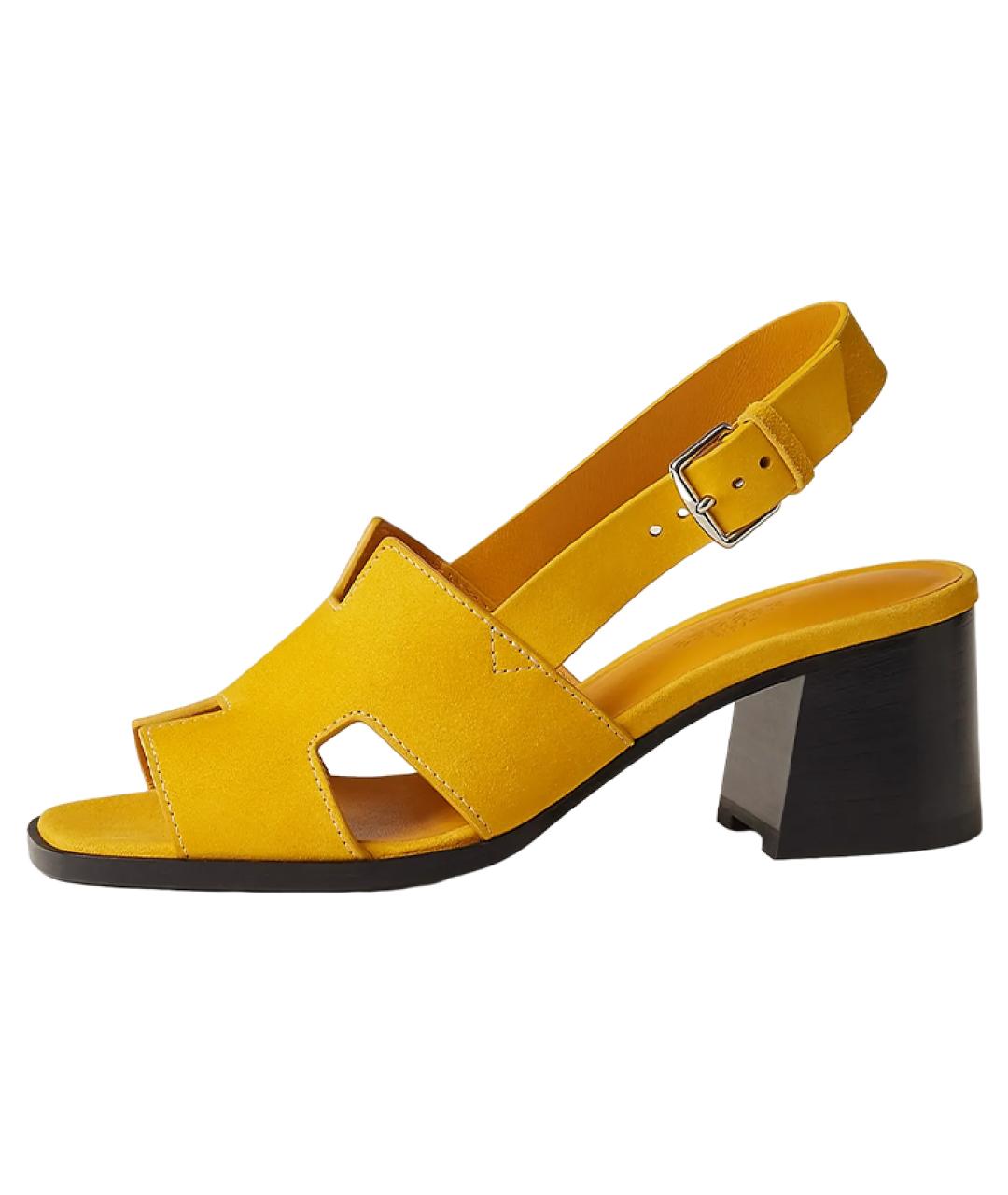 HERMES Желтые кожаные сандалии, фото 2