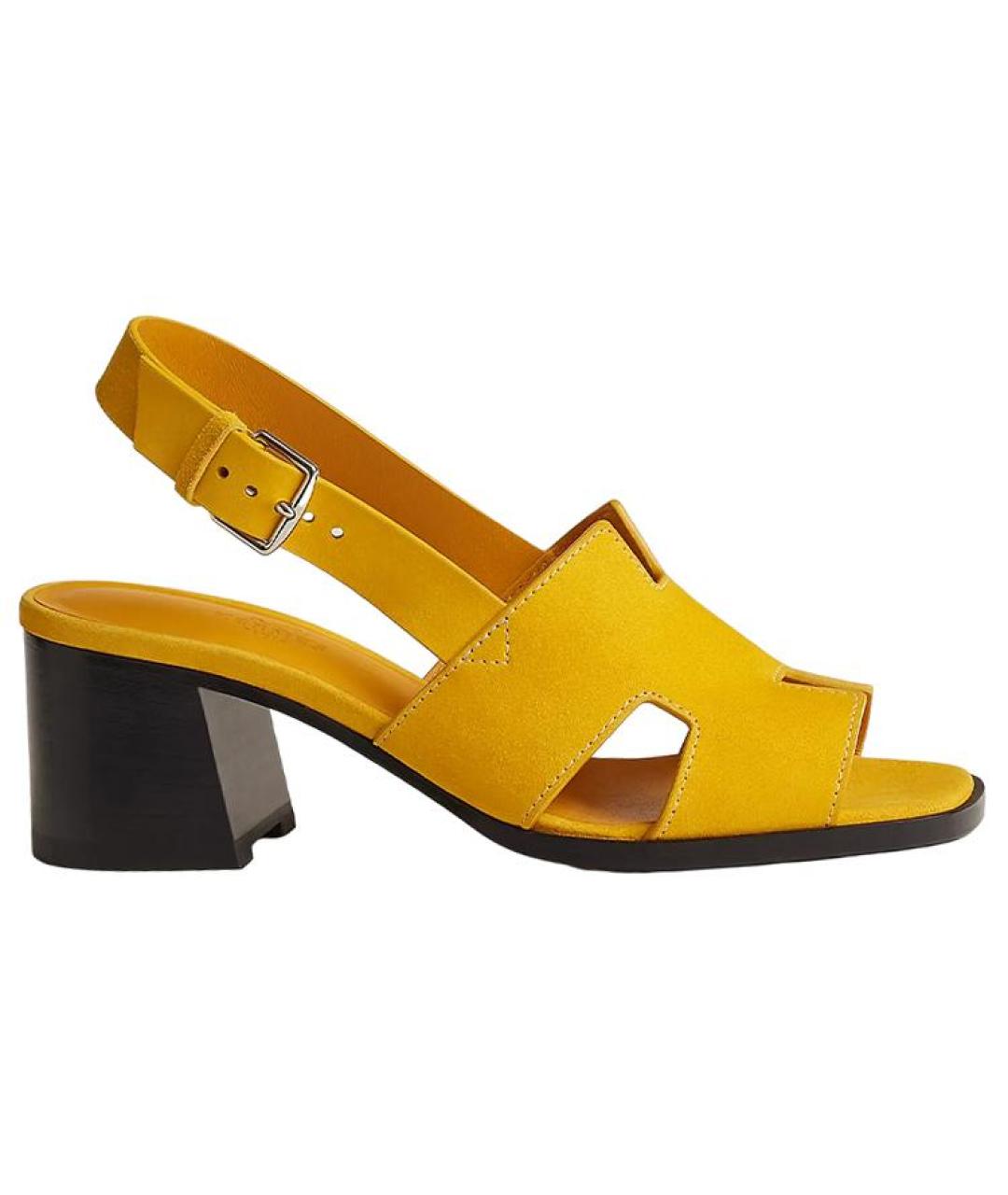 HERMES Желтые кожаные сандалии, фото 1