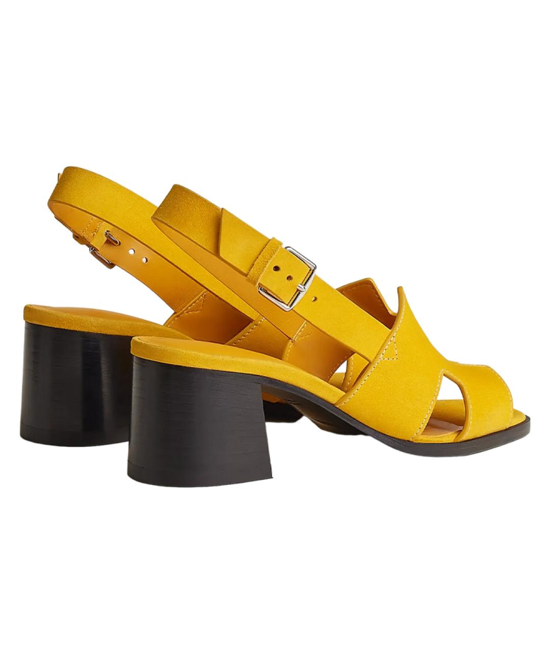 HERMES Желтые кожаные сандалии, фото 4