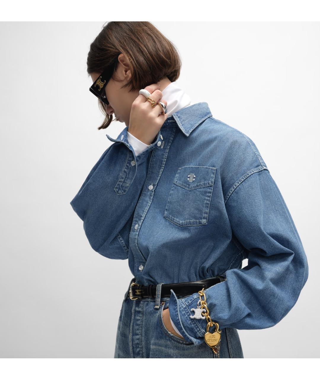 CELINE Голубая хлопковая рубашка, фото 2