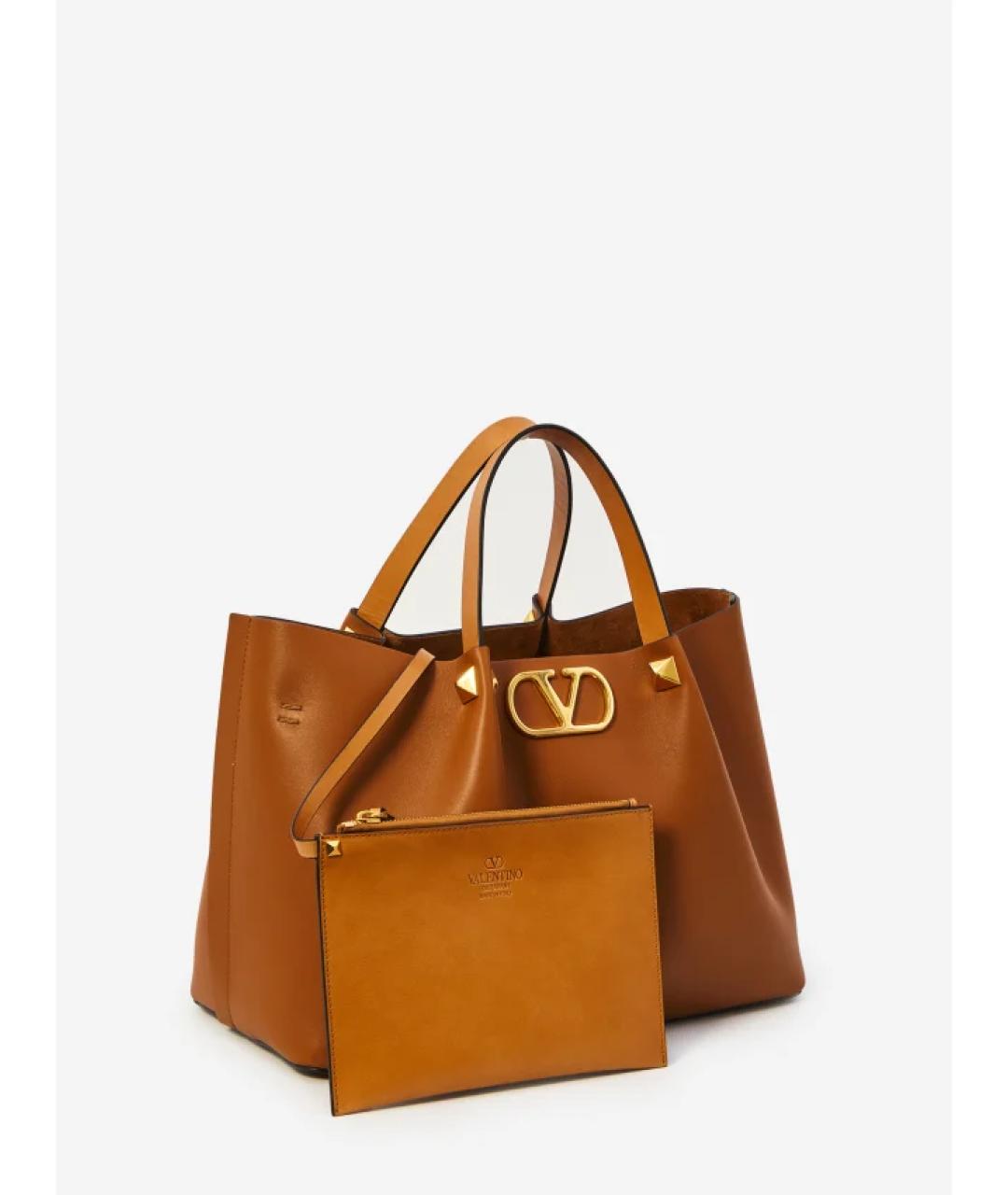 VALENTINO Бежевая кожаная сумка тоут, фото 5