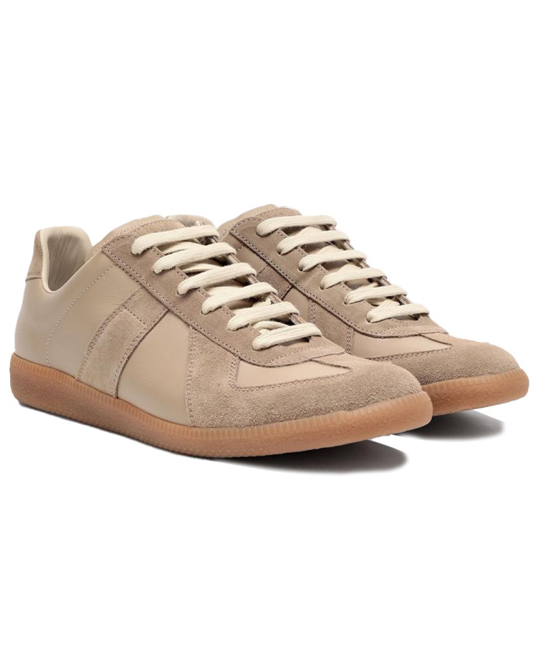 MAISON MARGIELA Бежевые кожаные низкие кроссовки / кеды, фото 3