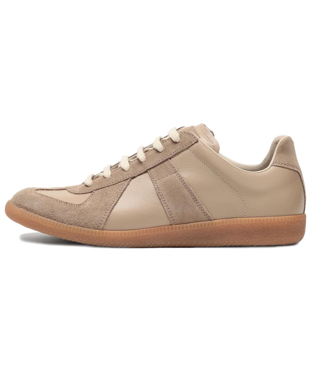 MAISON MARGIELA Бежевые кожаные низкие кроссовки / кеды, фото 2