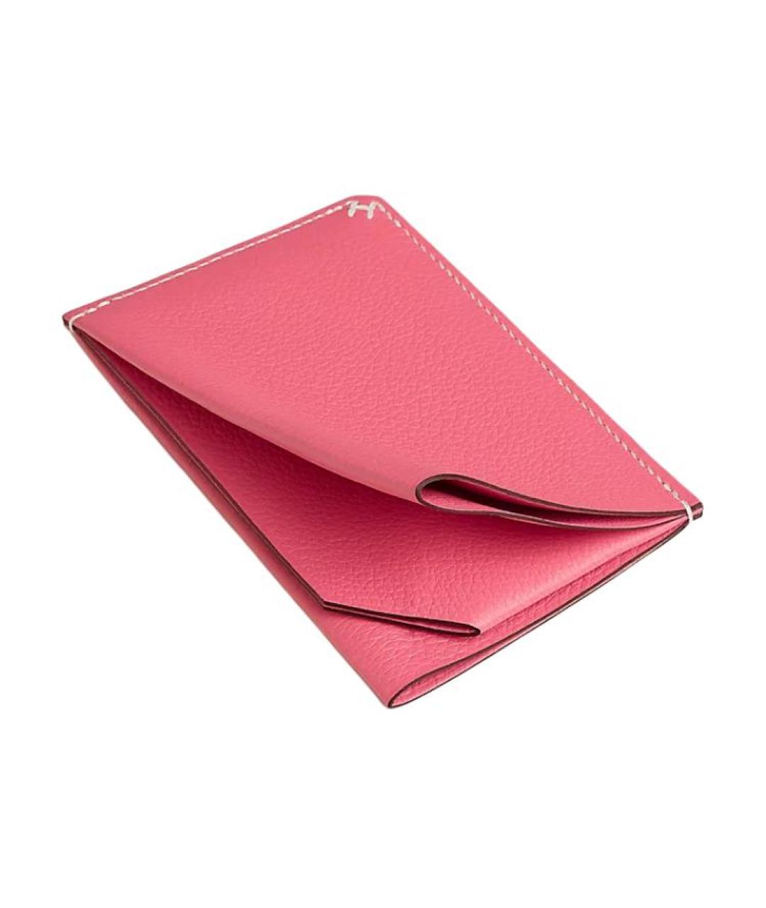 HERMES Розовый кожаный кардхолдер, фото 3