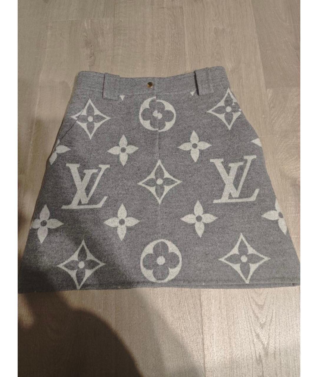 LOUIS VUITTON Серая шерстяная юбка мини, фото 7