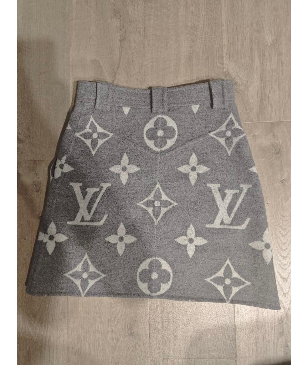 LOUIS VUITTON Серая шерстяная юбка мини, фото 2