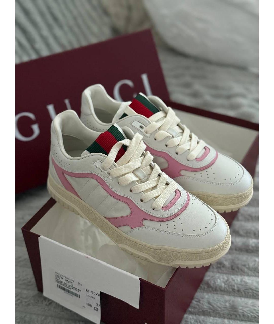 GUCCI Белые кожаные кроссовки, фото 5