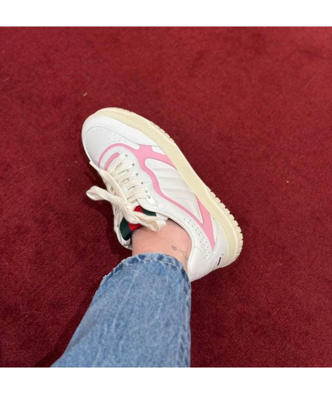 GUCCI Белые кожаные кроссовки, фото 4