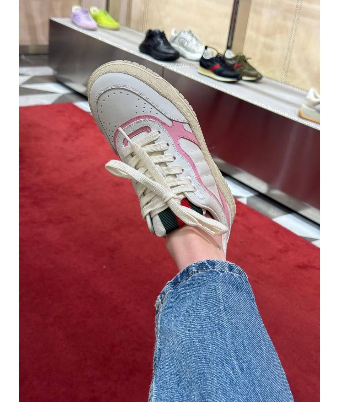 GUCCI Белые кожаные кроссовки, фото 3