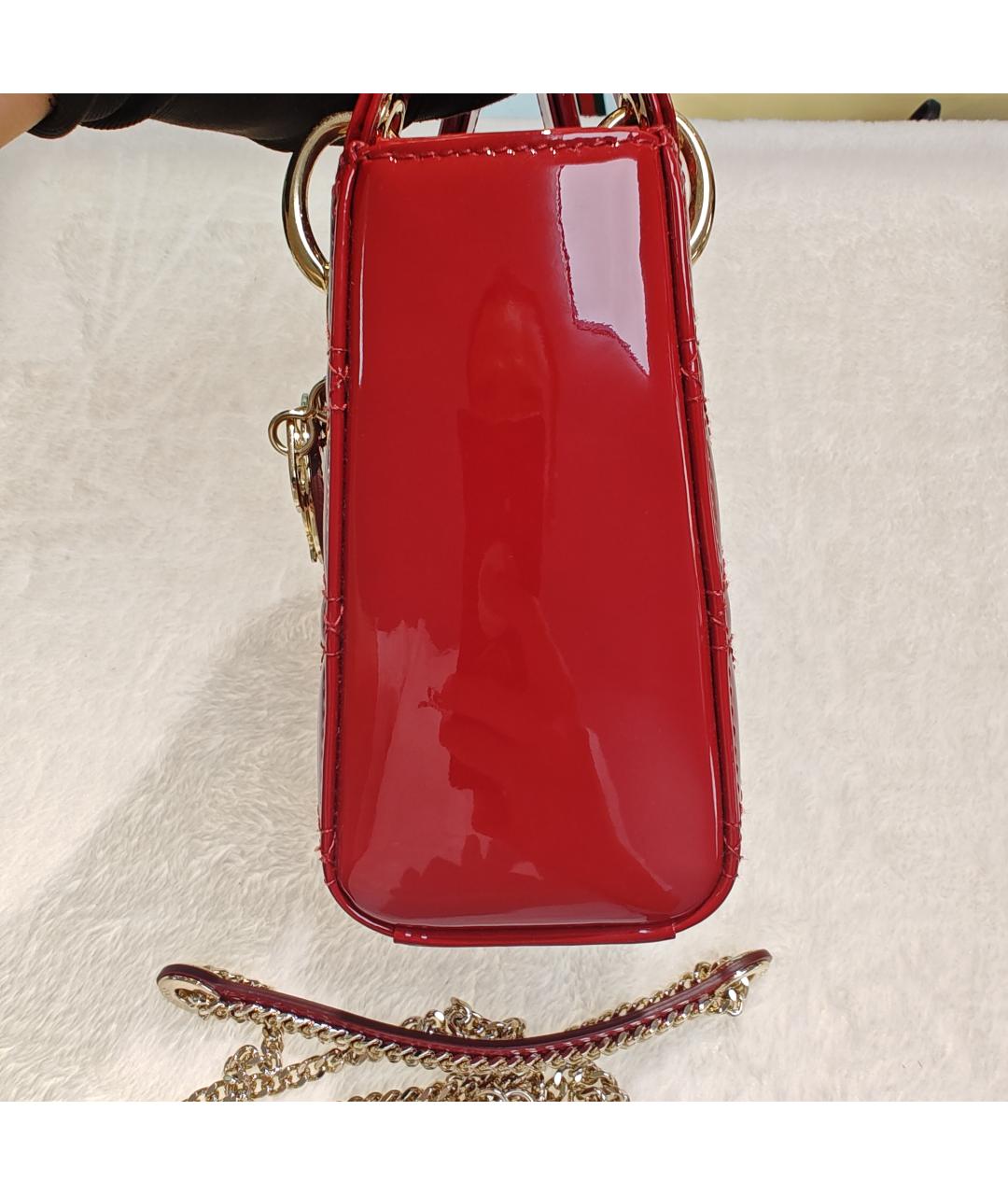 CHRISTIAN DIOR Красная кожаная сумка с короткими ручками, фото 4