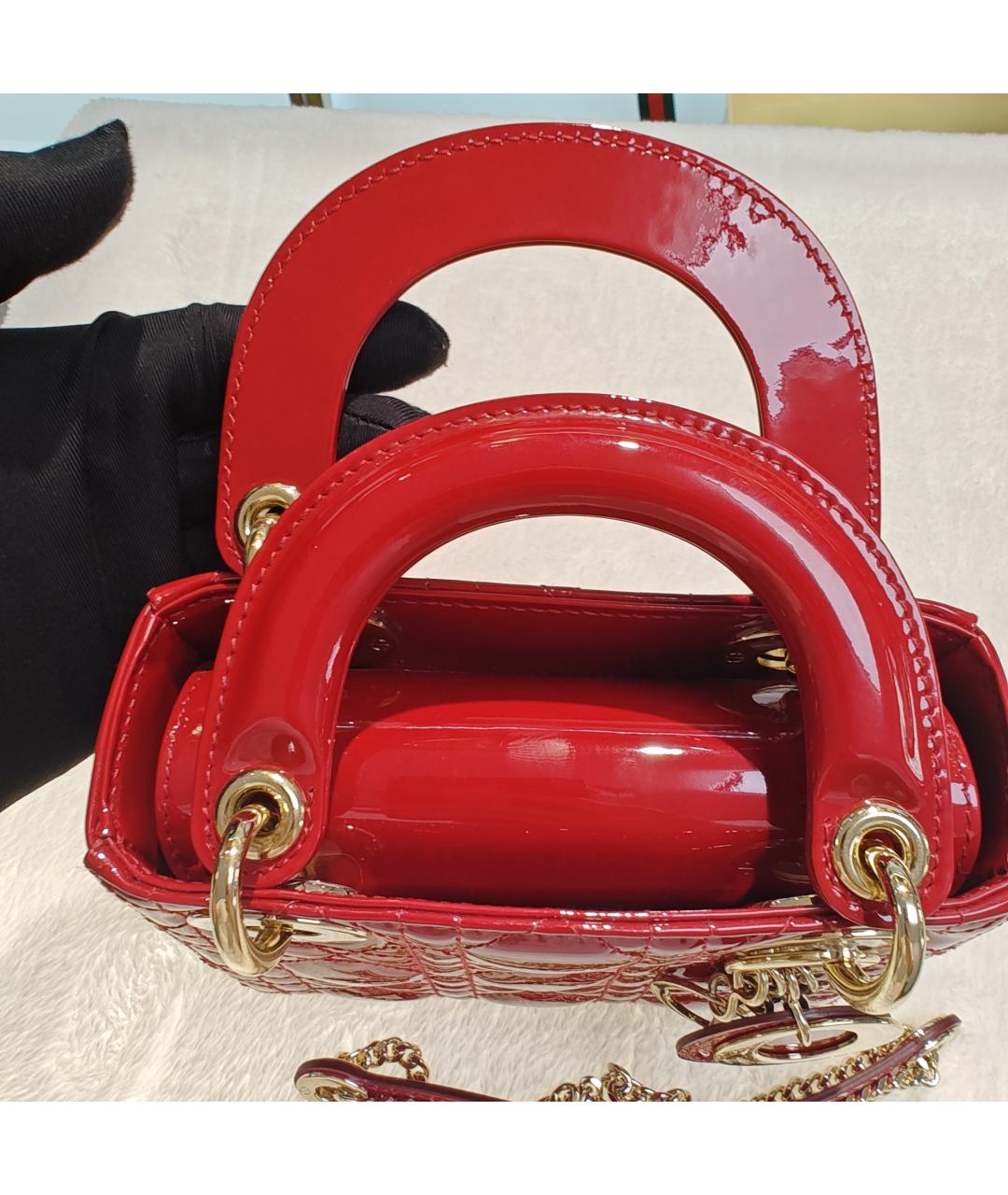 CHRISTIAN DIOR Красная кожаная сумка с короткими ручками, фото 6