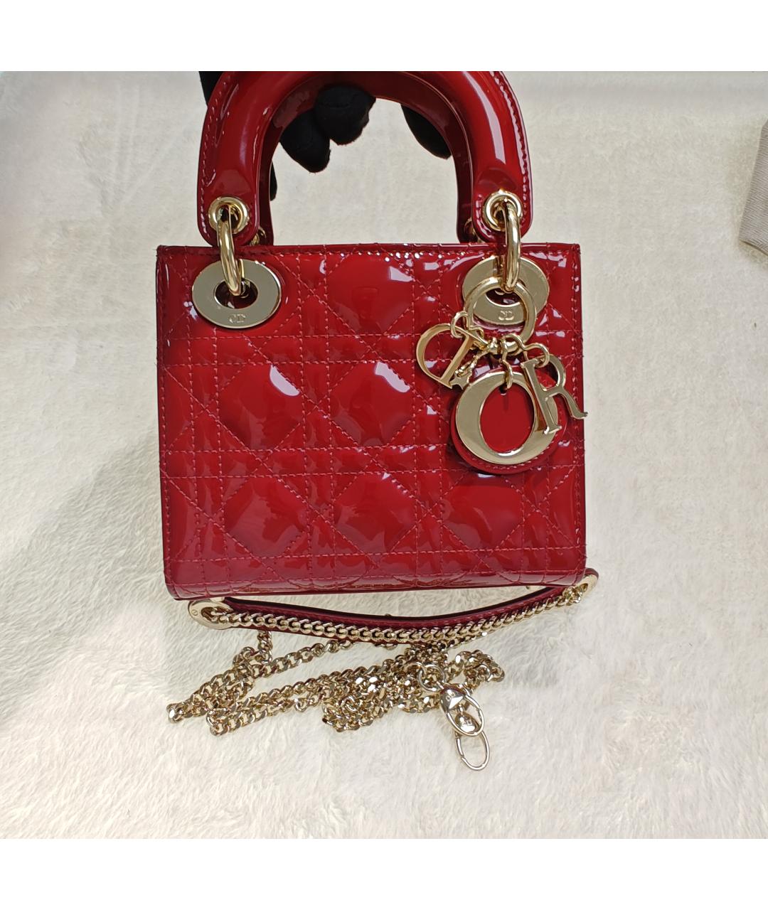 CHRISTIAN DIOR Красная кожаная сумка с короткими ручками, фото 8