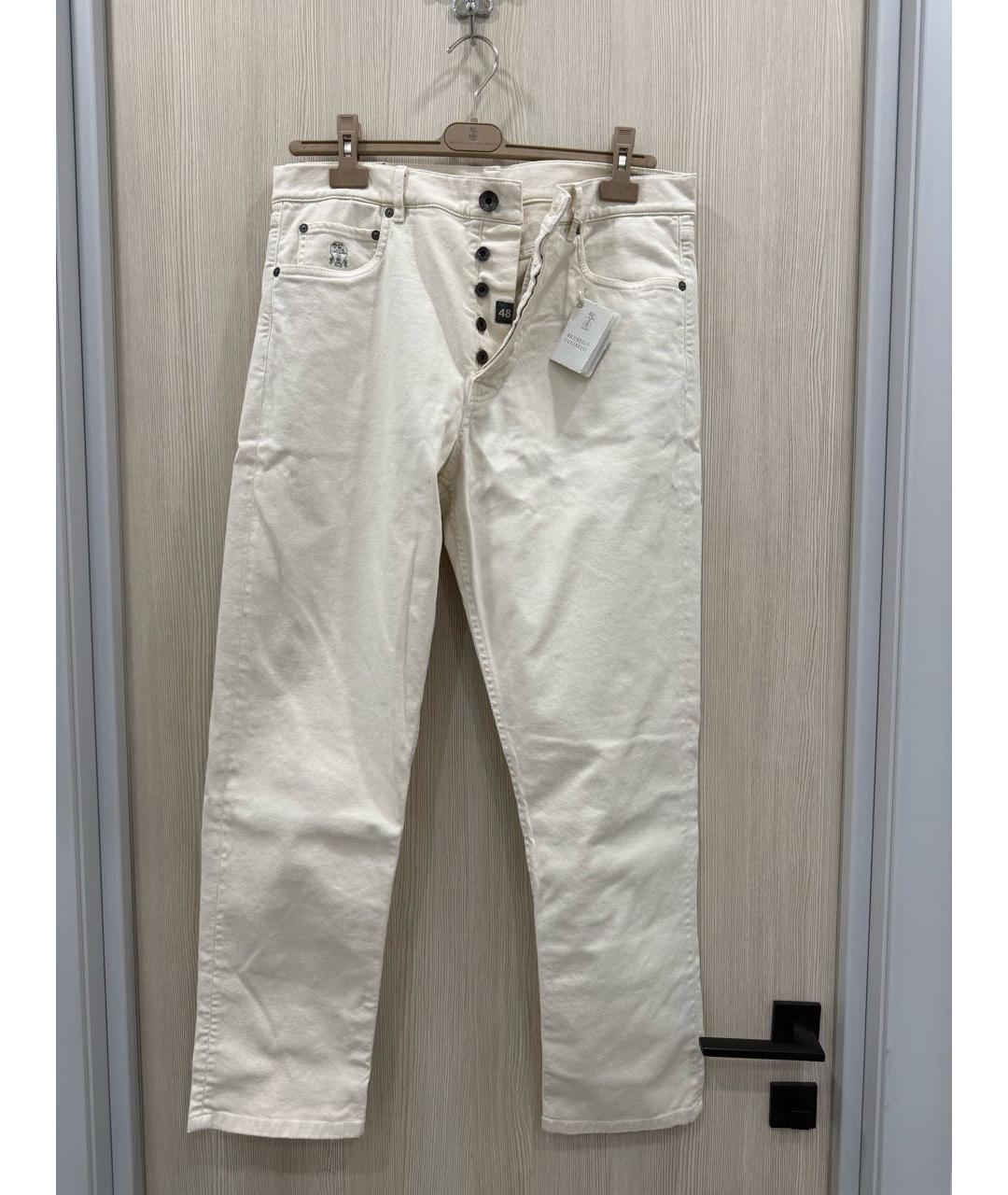 BRUNELLO CUCINELLI Бежевые хлопко-эластановые прямые джинсы, фото 8