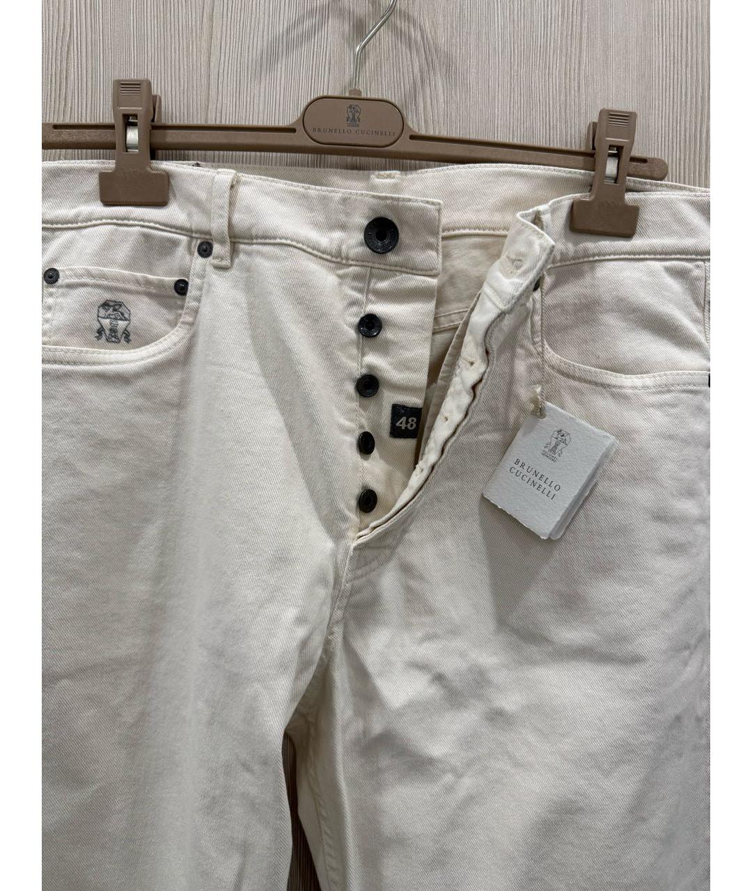 BRUNELLO CUCINELLI Бежевые хлопко-эластановые прямые джинсы, фото 2