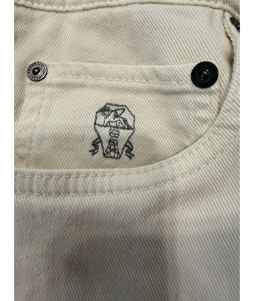 BRUNELLO CUCINELLI Бежевые хлопко-эластановые прямые джинсы, фото 4