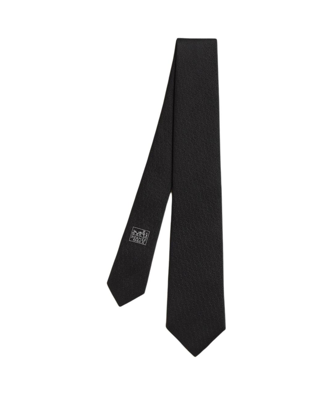 HERMES Черный шелковый галстук, фото 2