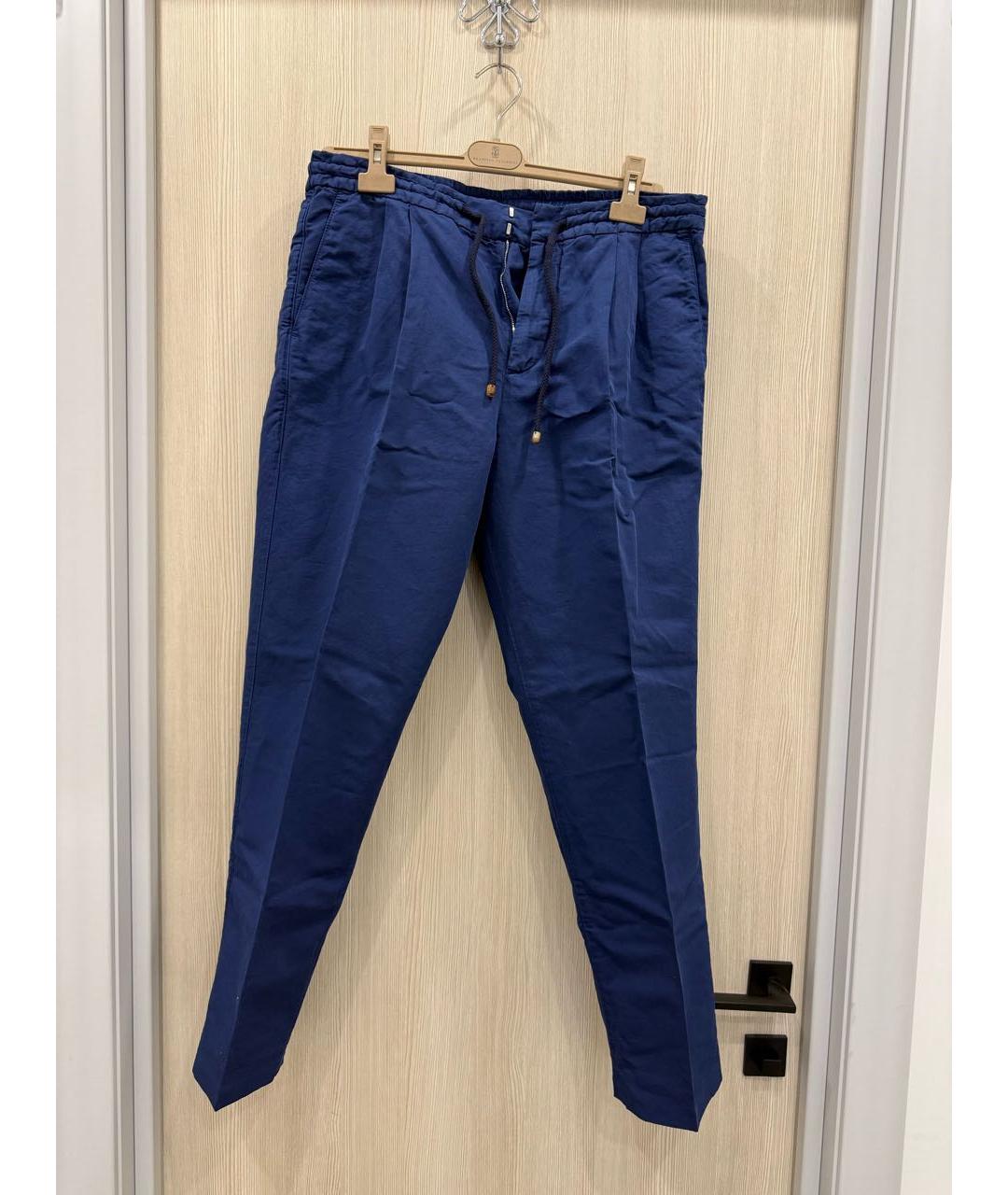 BRUNELLO CUCINELLI Синие льняные повседневные брюки, фото 2