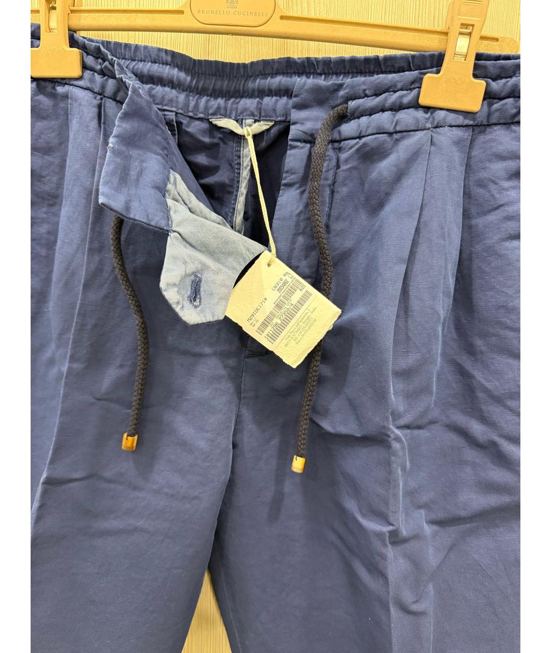 BRUNELLO CUCINELLI Синие льняные повседневные брюки, фото 4