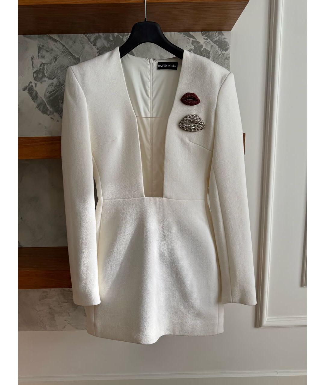 DAVID KOMA Белое шерстяное вечернее платье, фото 9