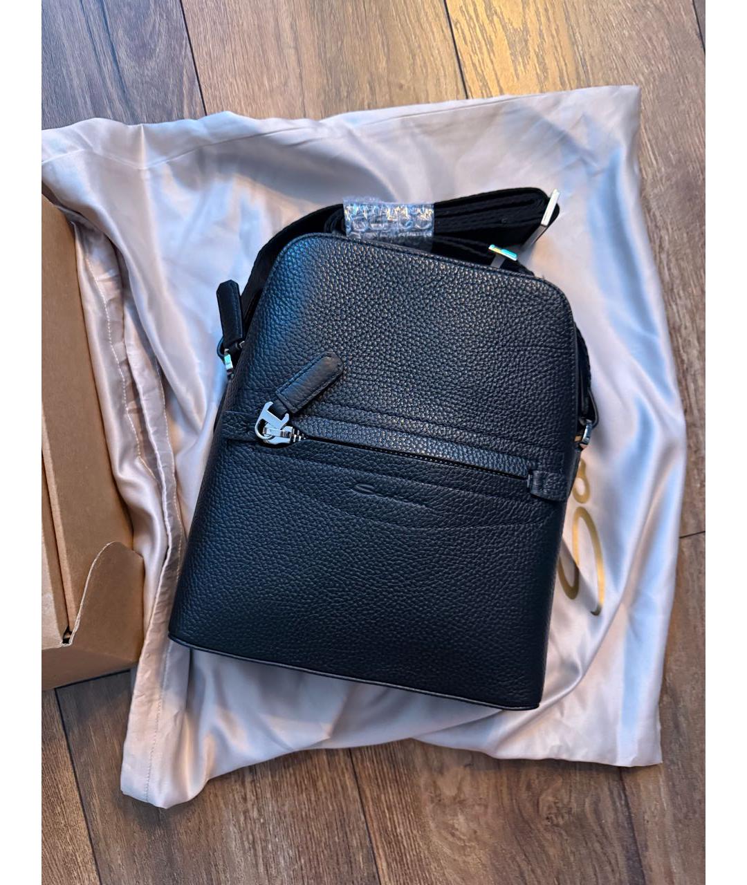 SANTONI Черная кожаная сумка на плечо, фото 6