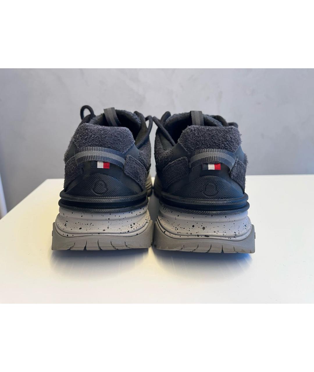 MONCLER Темно-синие кожаные низкие кроссовки / кеды, фото 4