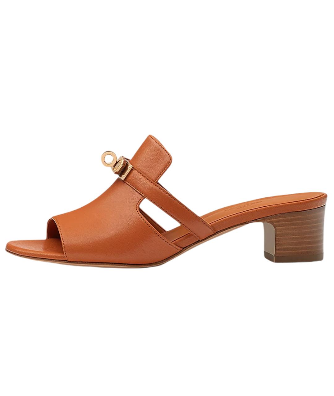 HERMES Коричневые кожаные мюли, фото 2