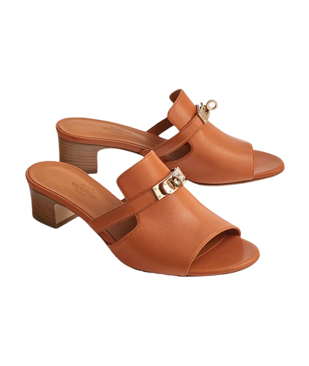 HERMES Коричневые кожаные мюли, фото 4