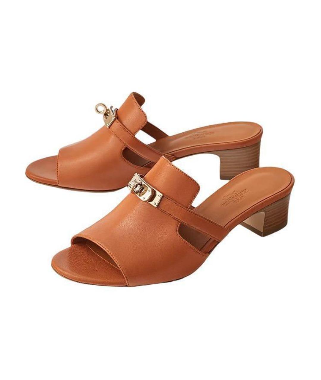 HERMES Коричневые кожаные мюли, фото 3