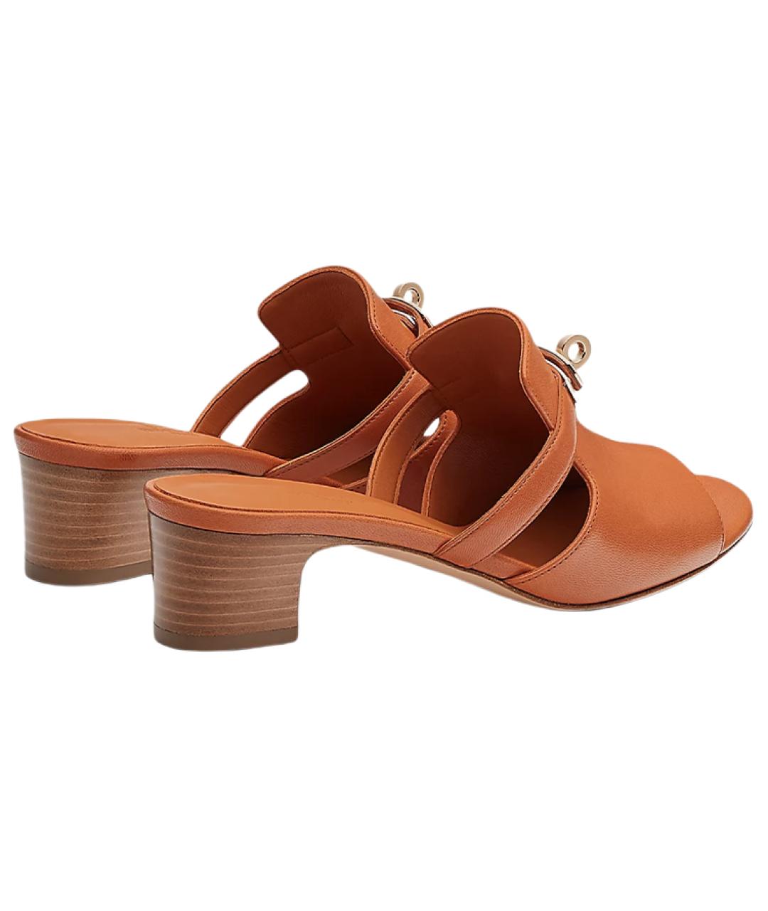 HERMES Коричневые кожаные мюли, фото 5