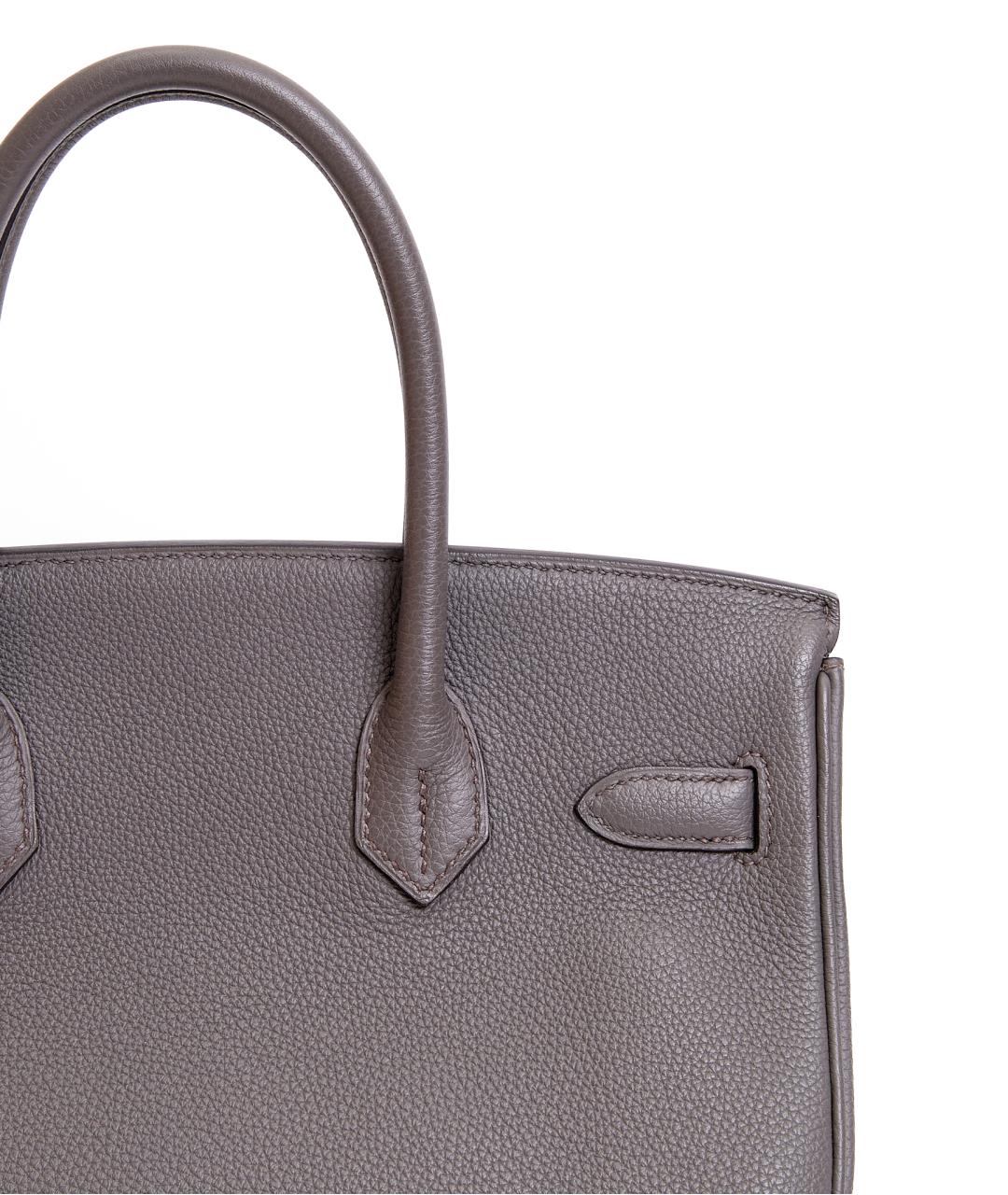 HERMES Серая кожаная сумка с короткими ручками, фото 4