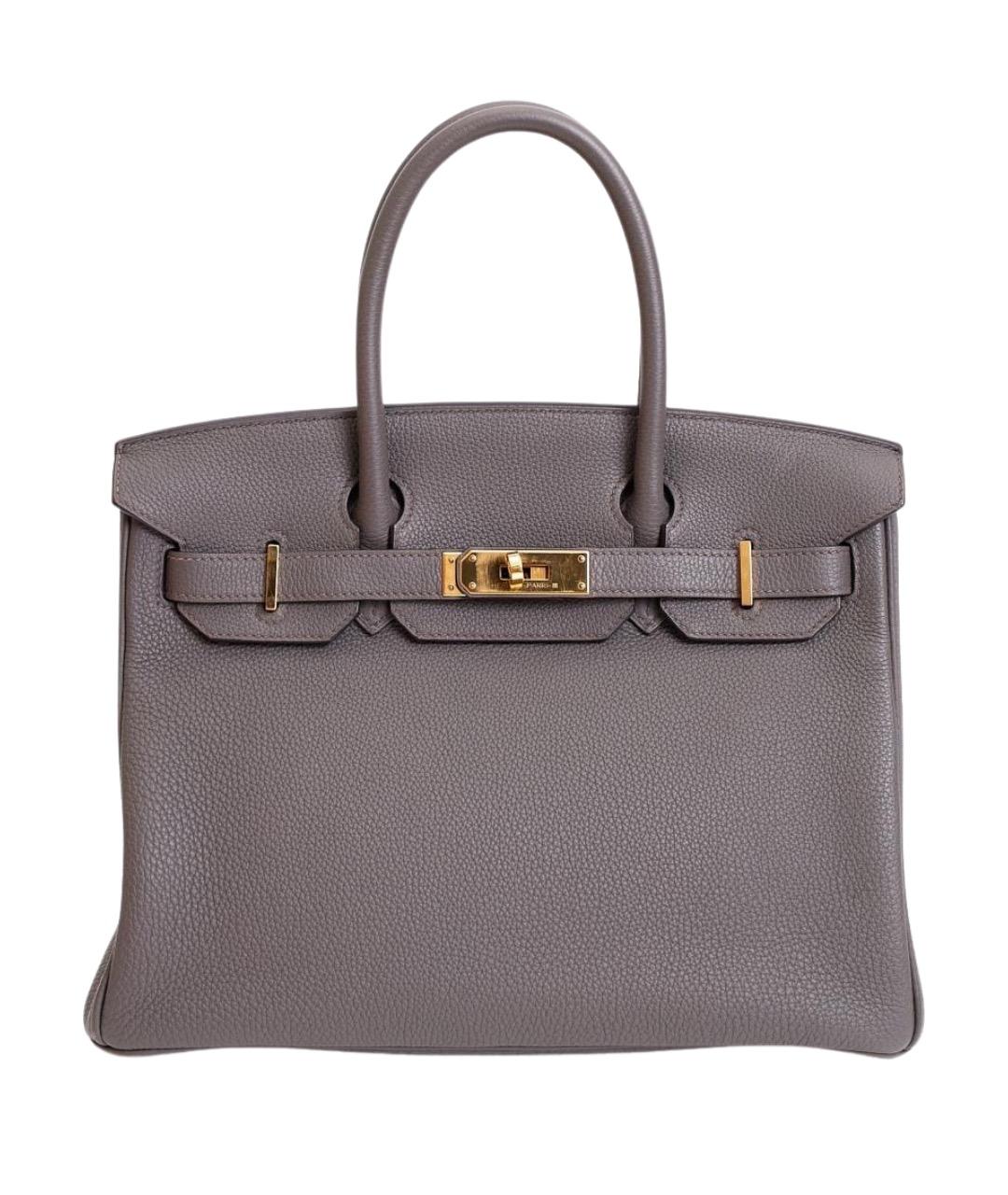 HERMES Серая кожаная сумка с короткими ручками, фото 1