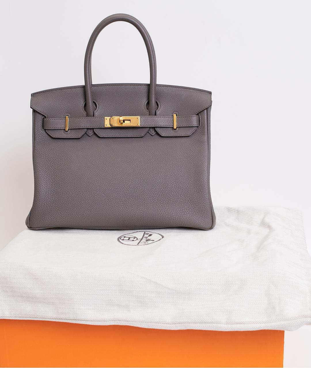 HERMES Серая кожаная сумка с короткими ручками, фото 6