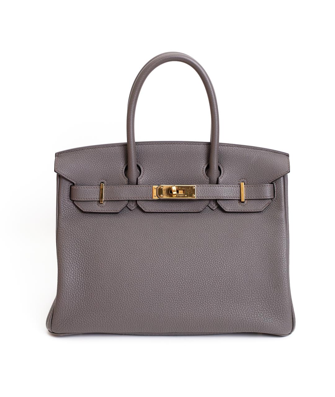 HERMES Серая кожаная сумка с короткими ручками, фото 7