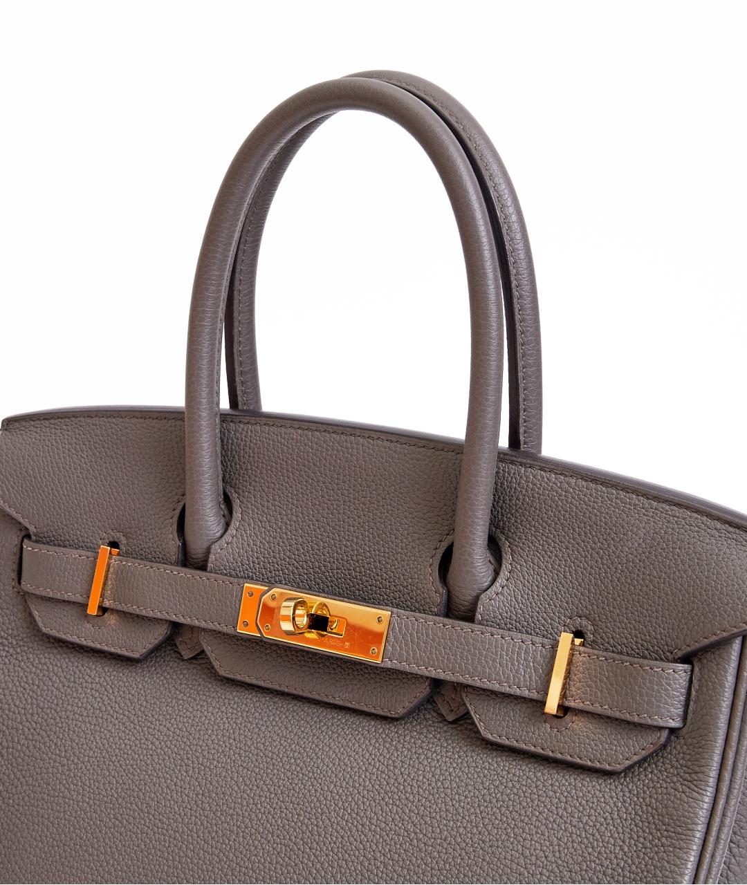 HERMES Серая кожаная сумка с короткими ручками, фото 5