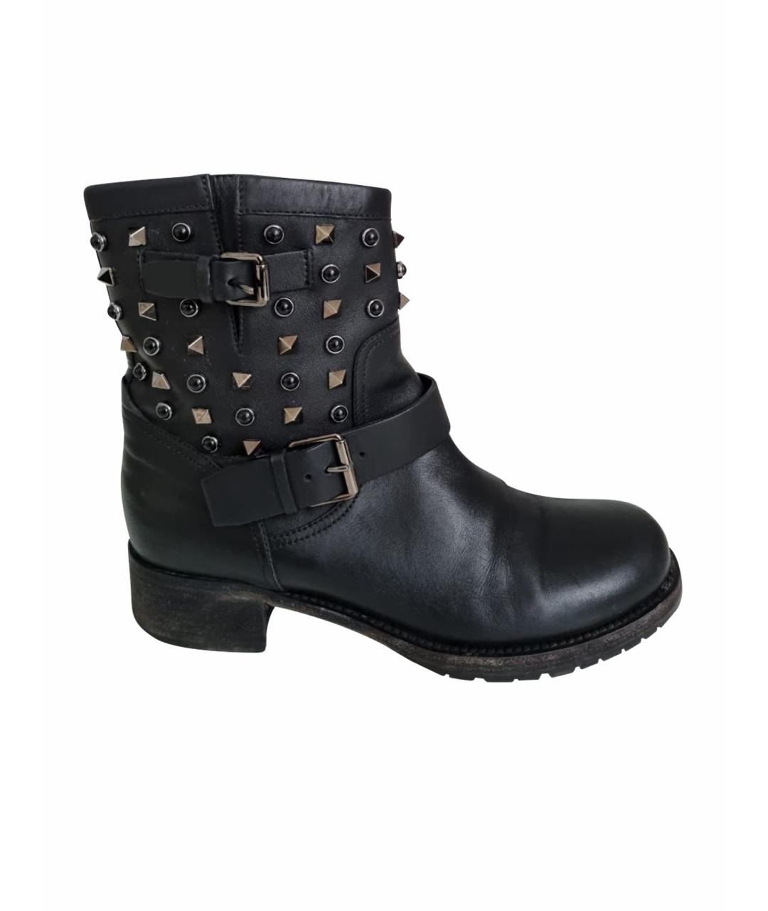 VALENTINO Черные кожаные ботинки, фото 1