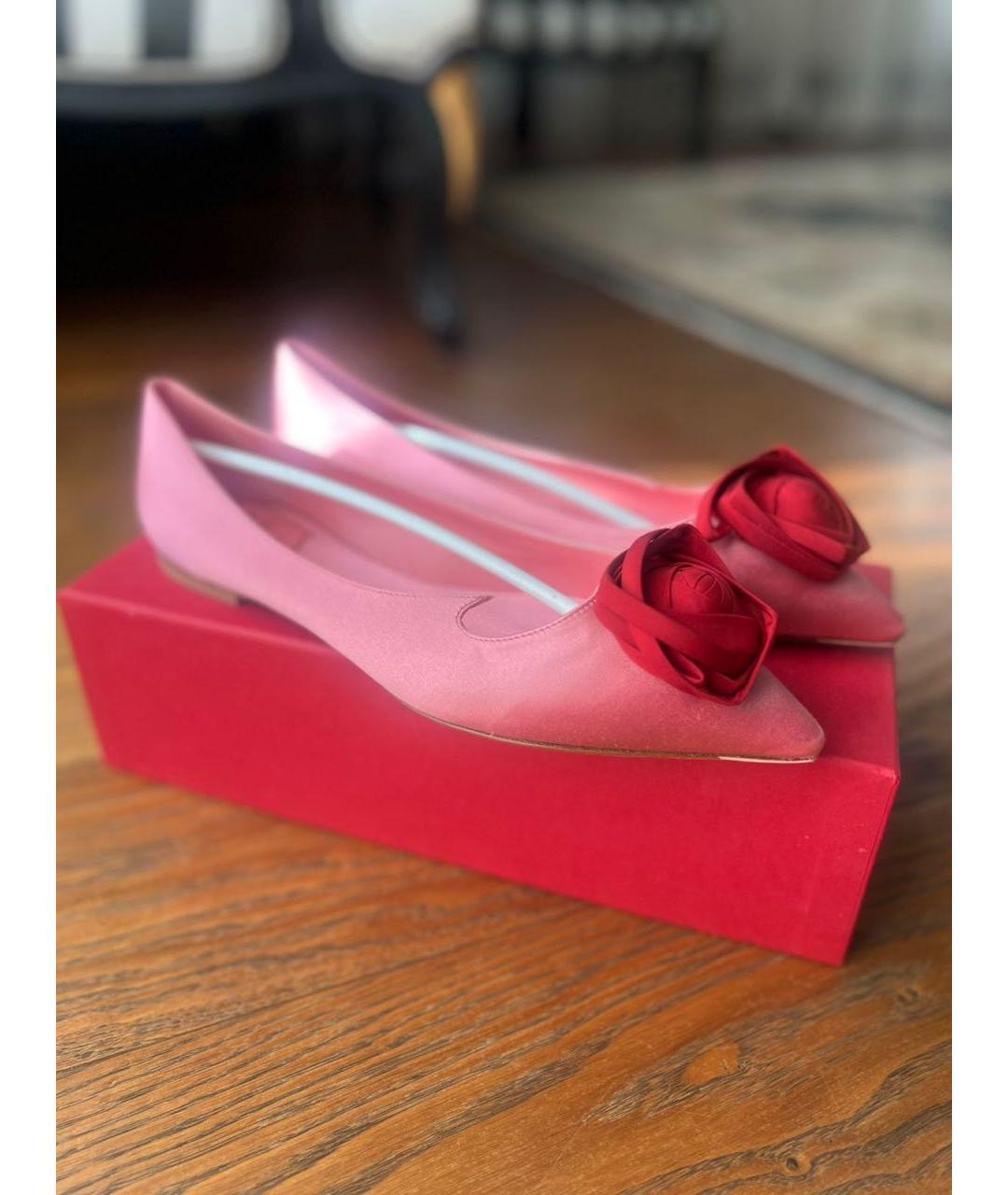 ROGER VIVIER Розовые текстильные лодочки на низком каблуке, фото 5