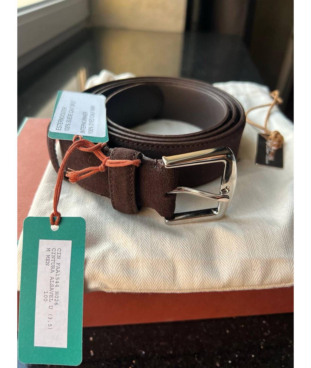 LORO PIANA Коричневый замшевый ремень, фото 9