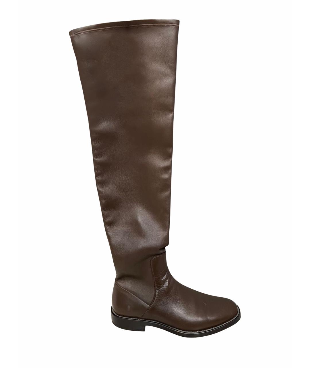 BRUNELLO CUCINELLI Коричневые кожаные ботфорты, фото 10