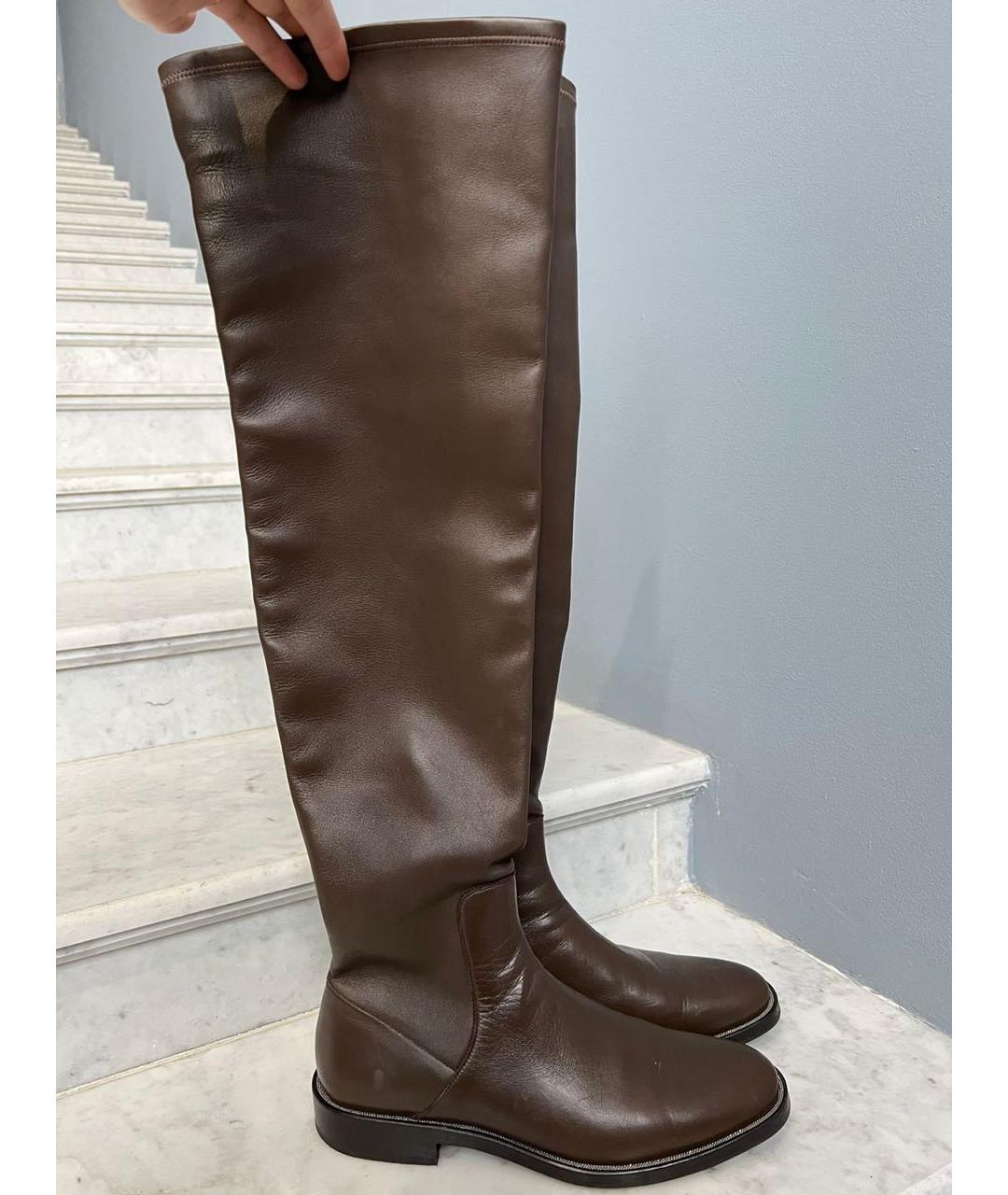 BRUNELLO CUCINELLI Коричневые кожаные ботфорты, фото 9