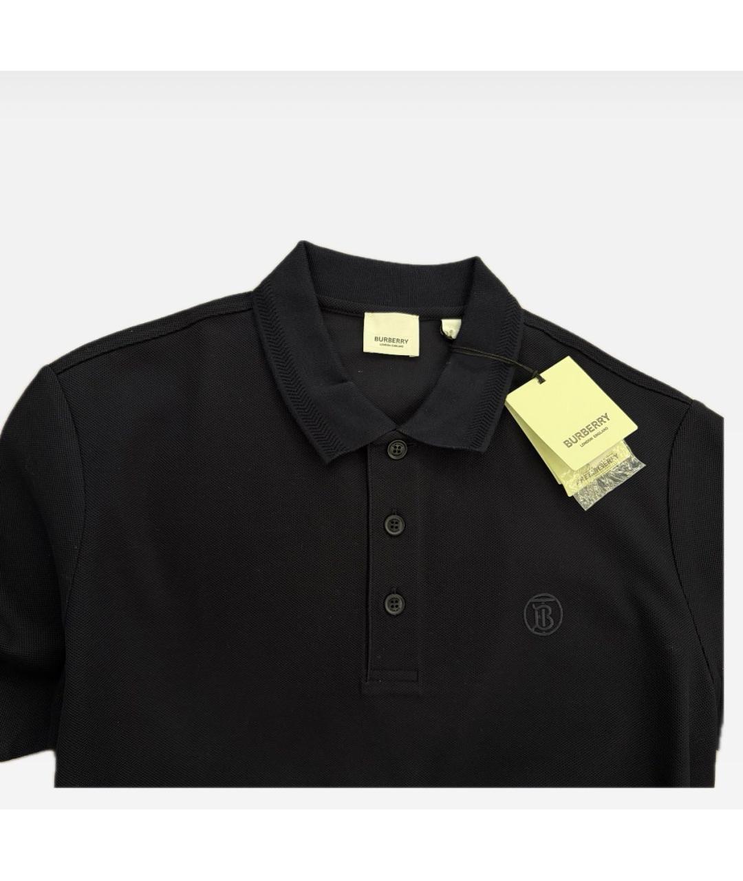 BURBERRY Черное хлопковое поло с коротким рукавом, фото 3