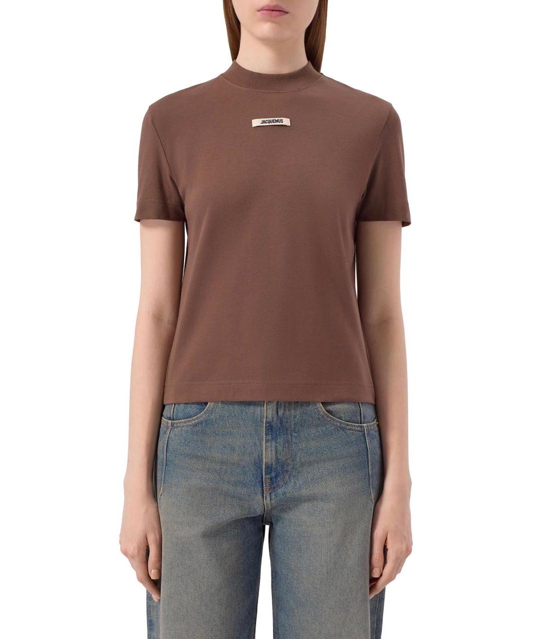 JACQUEMUS Коричневая хлопко-эластановая футболка, фото 5