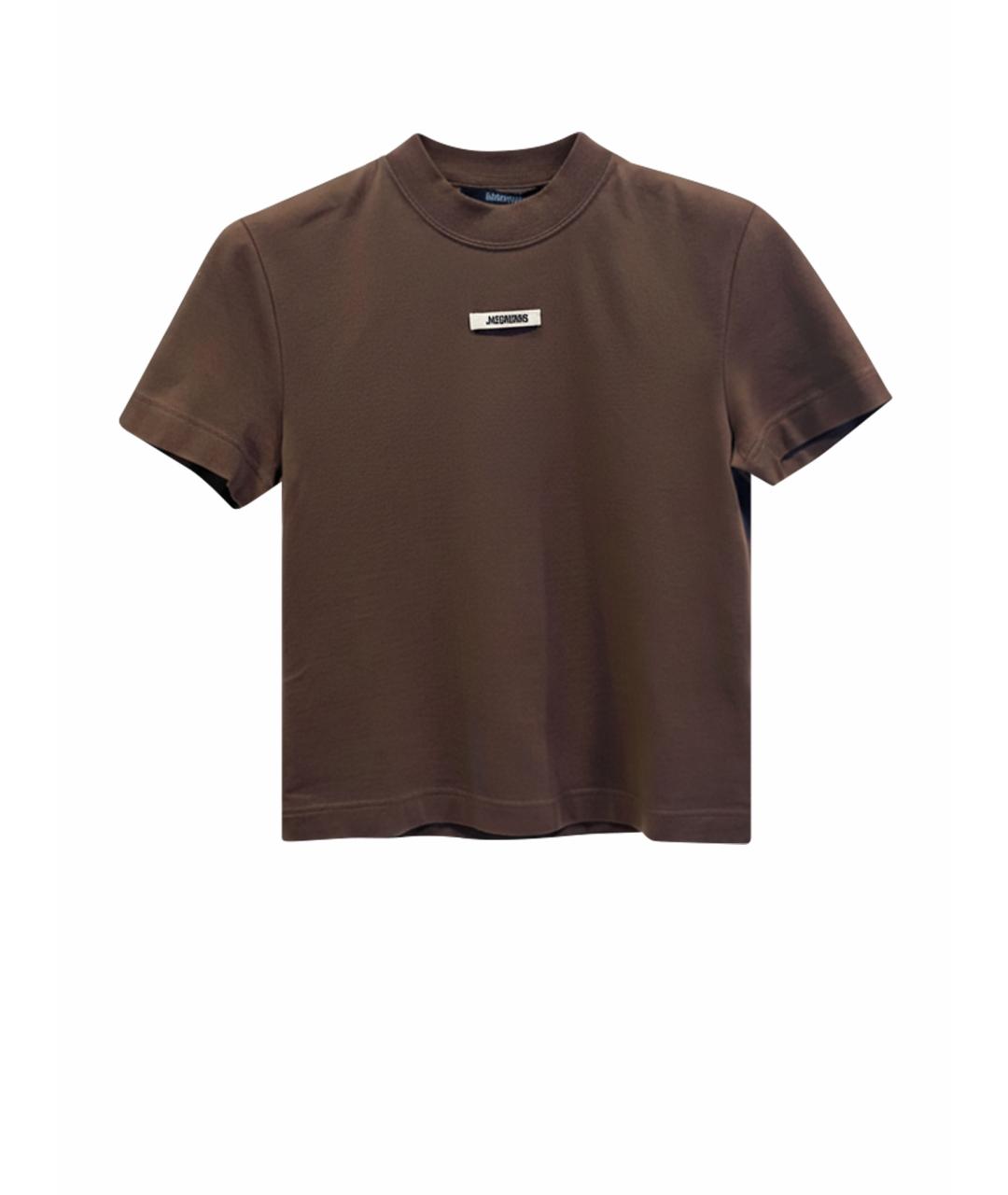 JACQUEMUS Коричневая хлопко-эластановая футболка, фото 1