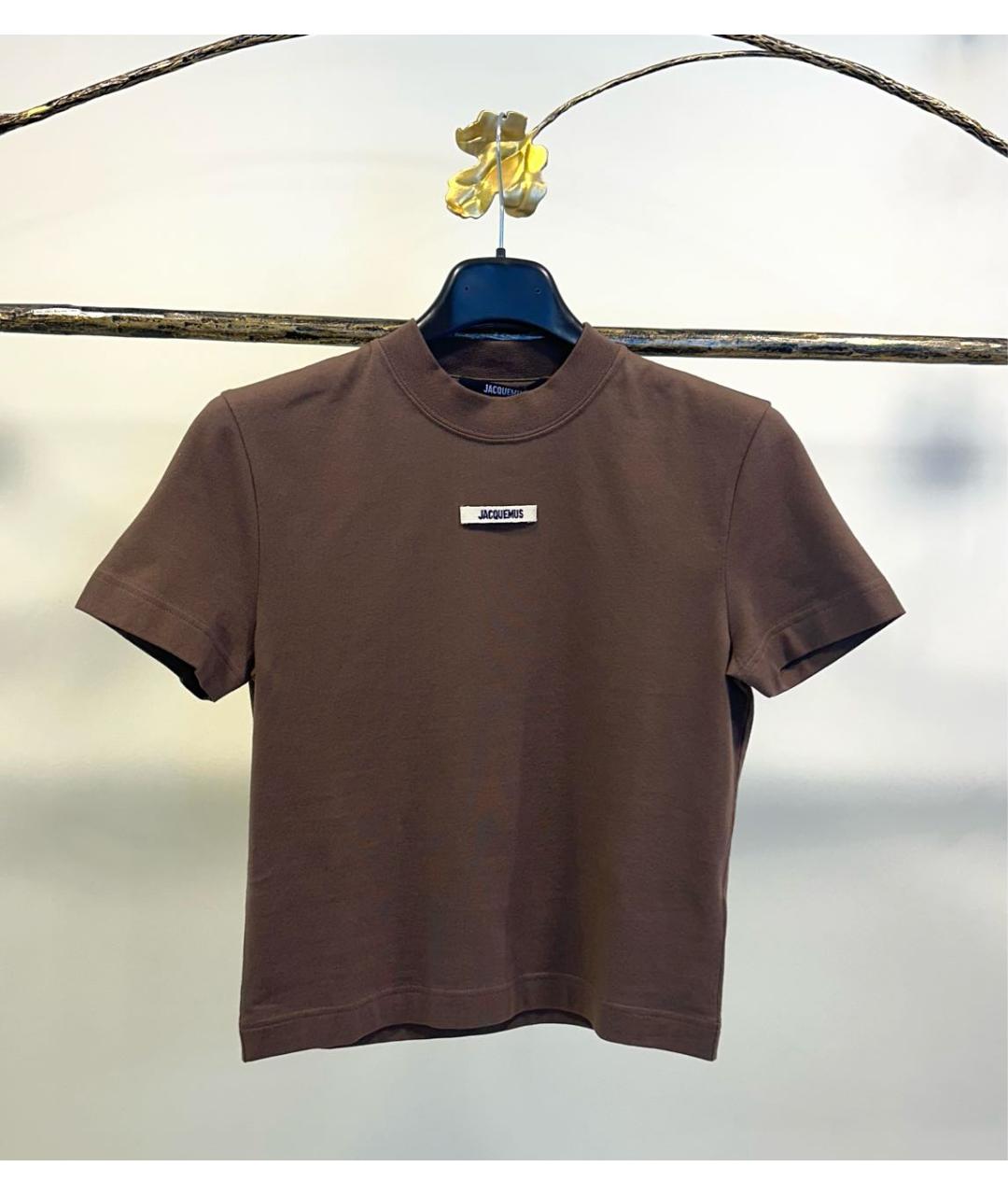 JACQUEMUS Коричневая хлопко-эластановая футболка, фото 6